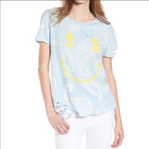 Wildfox Blue Paisley Smiley Face T-Shirt 363